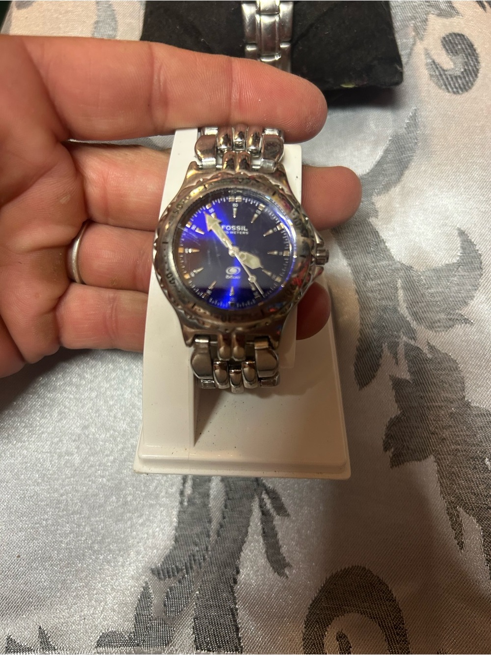Fossil Men's Silver Watch with Blue Dial